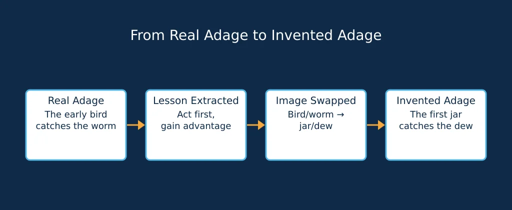 Diagram showing how to turn a real adage into an invented one for a fictional culture