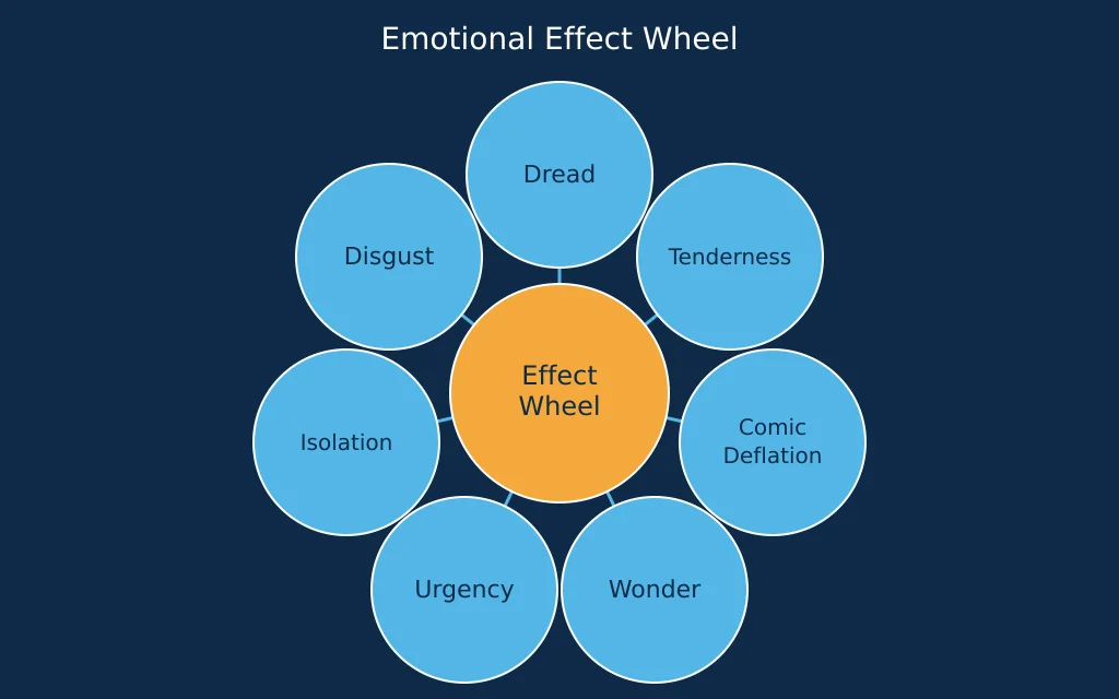 Wheel diagram grouping figurative language examples by the reader effect they produce