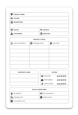 KDP Interior Template Low Content Design in 6x9 Inch as a Podcast Planner Book