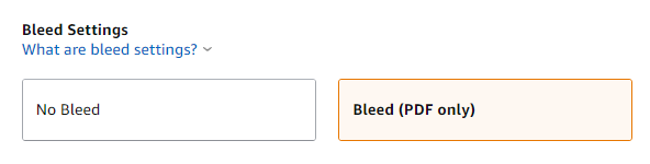 Amazon kdp interface with no bleed and bleed (pdf only) options