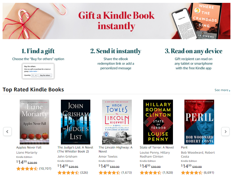 Overview with the different steps to gift an amazon kindle book
