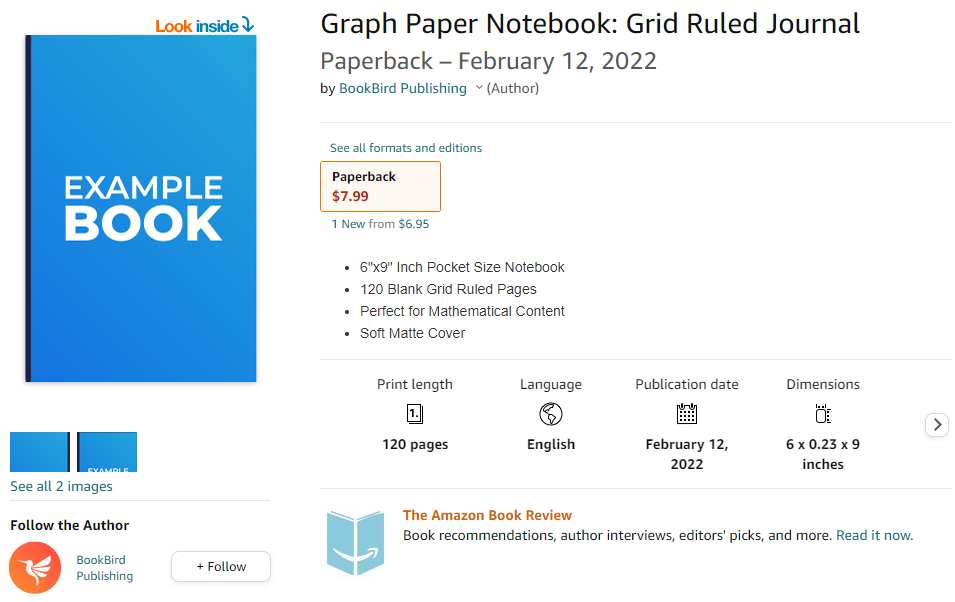 Amazon marketplace product lising of a graph paper notebook