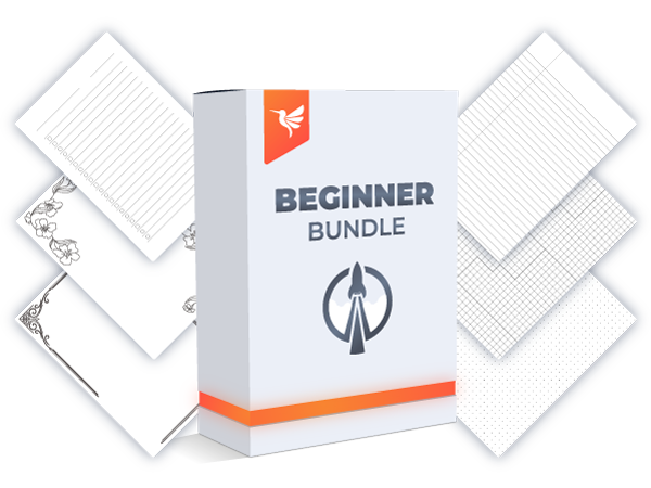 product box of beginner bundle in combination with several no content book interior designs