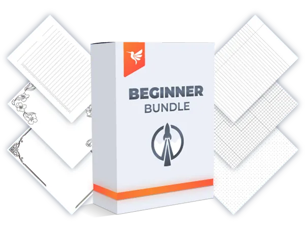 product box of beginner bundle in combination with several no content book interior designs