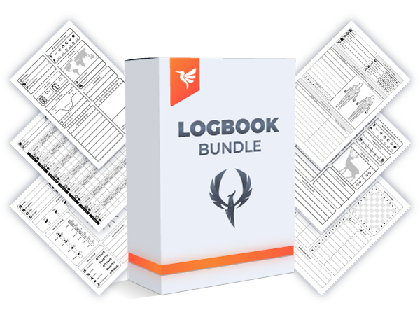 product box of logbook bundle in combination with several low content book interior designs