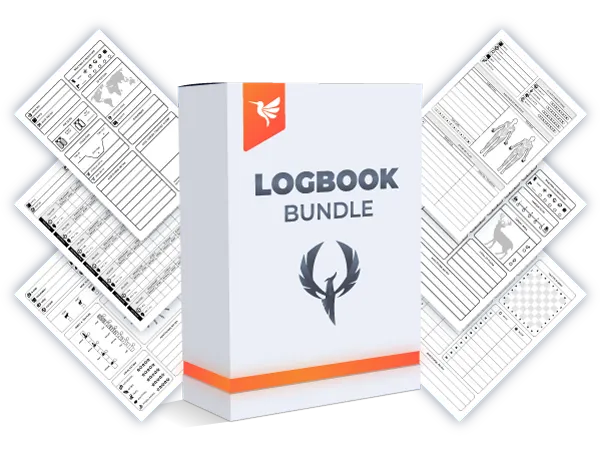 product box of logbook bundle in combination with several low content book interior designs