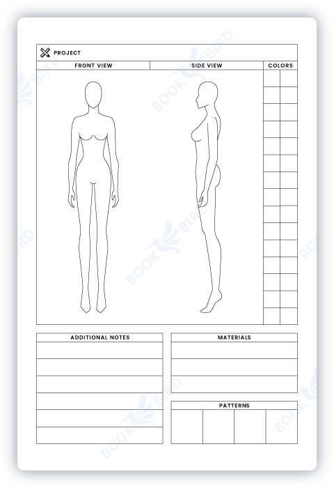 low content book interior template design of a fashion sketchbook to draw clothing