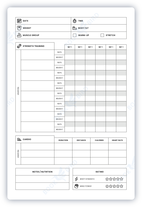 low content book interior template design of a fitness logbook to track workout and sports activities