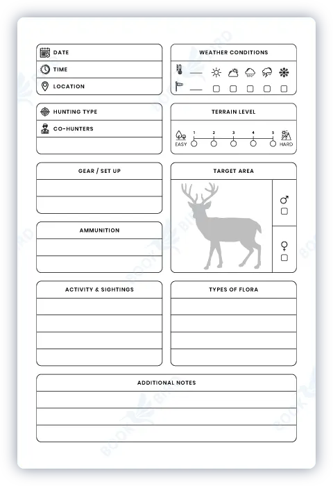 low content book interior template design of a deer hunting log book to track animal hunt