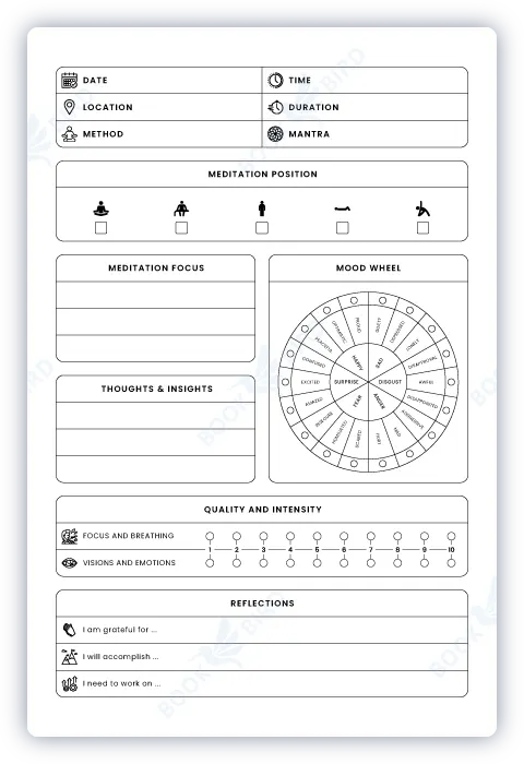 low content book interior template design of a meditation journal to record meditation and mindfulness