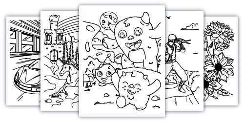 various line art illustration templates of coloring book pages