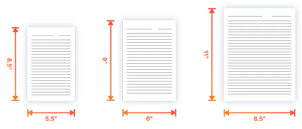 overview with available sizes of no content book interior template design