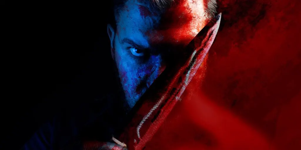 Hannibal Lecter with bloody knife covering face