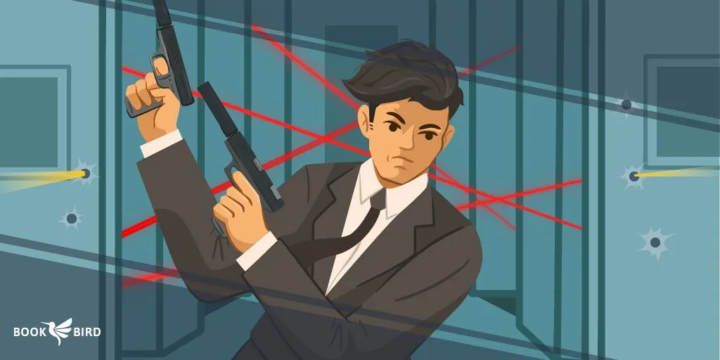 Action-packed scene of Agent sprinting through laser barriers