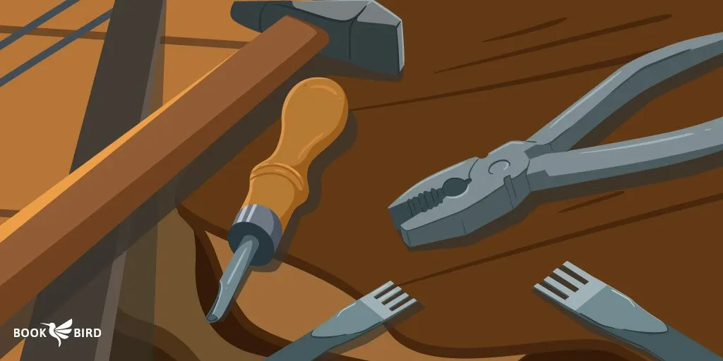 Assorted Crafting Tools on Wooden Table for Hobbies