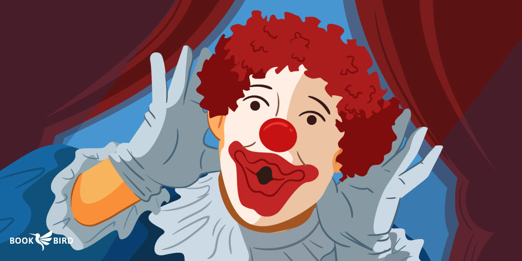 Playful Clown Making Happy Grimace on Stage