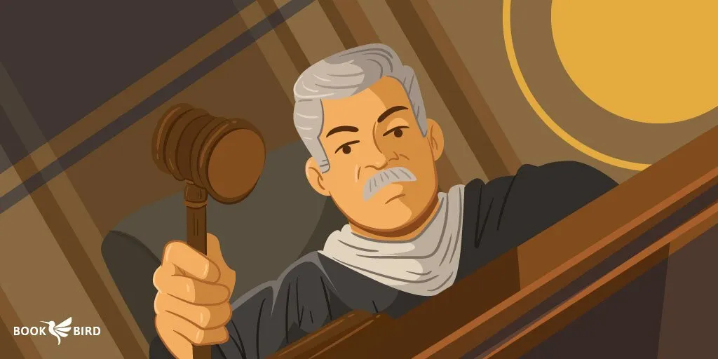 Stern Judge Swinging Gavel in Law and Criminology Setting