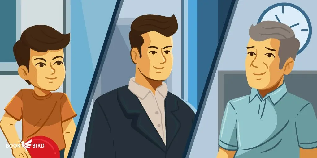 Life Stages Collage: Child, Adult Man, and Old Man in Biography