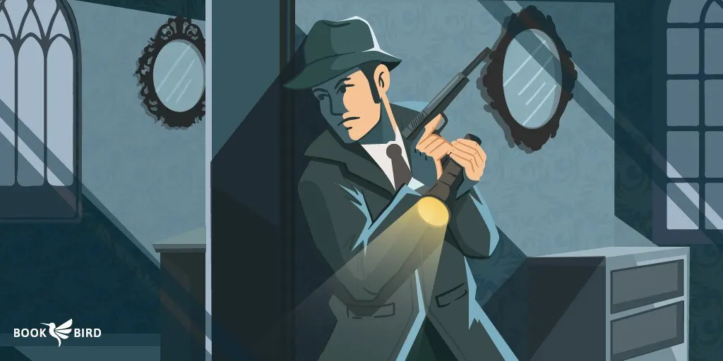 Detective with Gun and Flashlight in Dark, Mysterious House