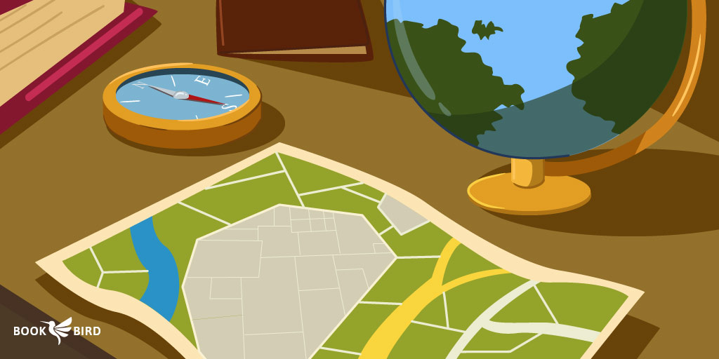 Map, Compass, and Globe on Table for Travel Enthusiasts