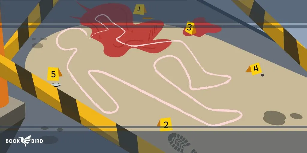 True Crime Scene with Chalk Outlines and Blood Stains