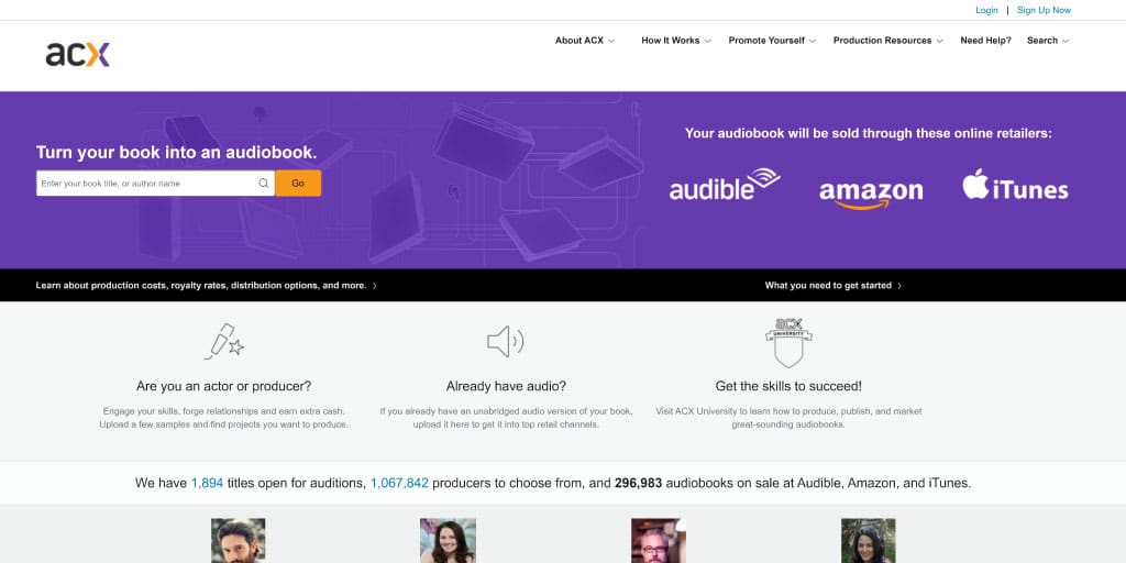 Audible ACX Audiobook Publishing Website Interface
