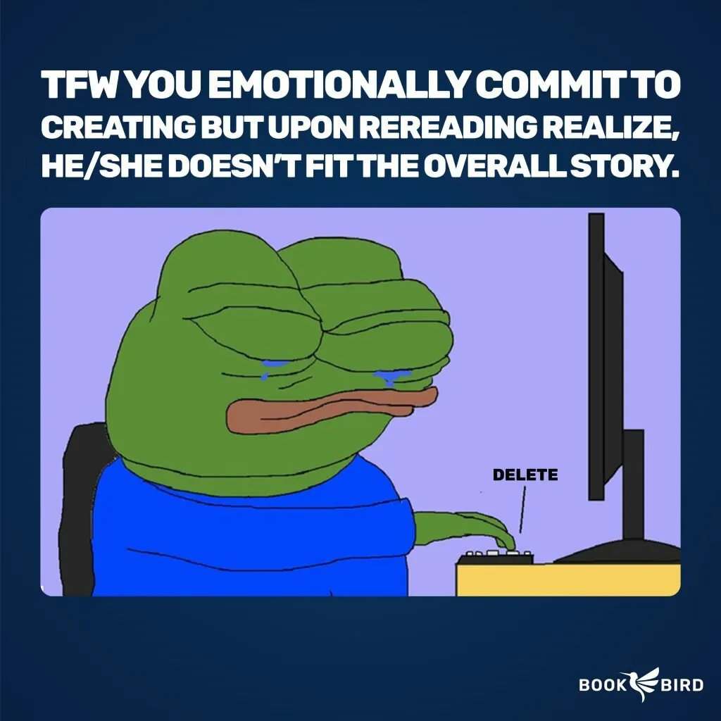 A crying frog deleting a loved character Book Writing Meme