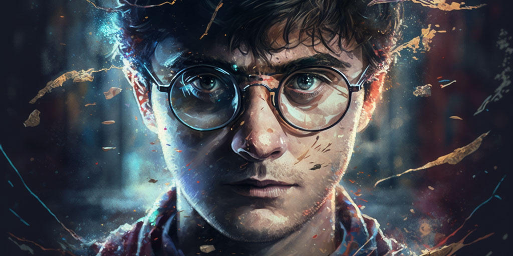 Portrait of angry Harry Potter with mysterious dark background 