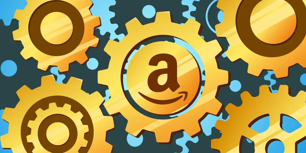 Several golden gears with the Amazon Kindle Direct Publishing (KDP) logo running together