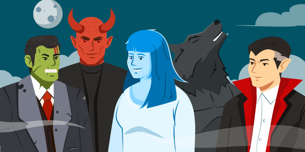 Horror Characters: Frankenstein Demon, Ghost, Werewolf, Vampire