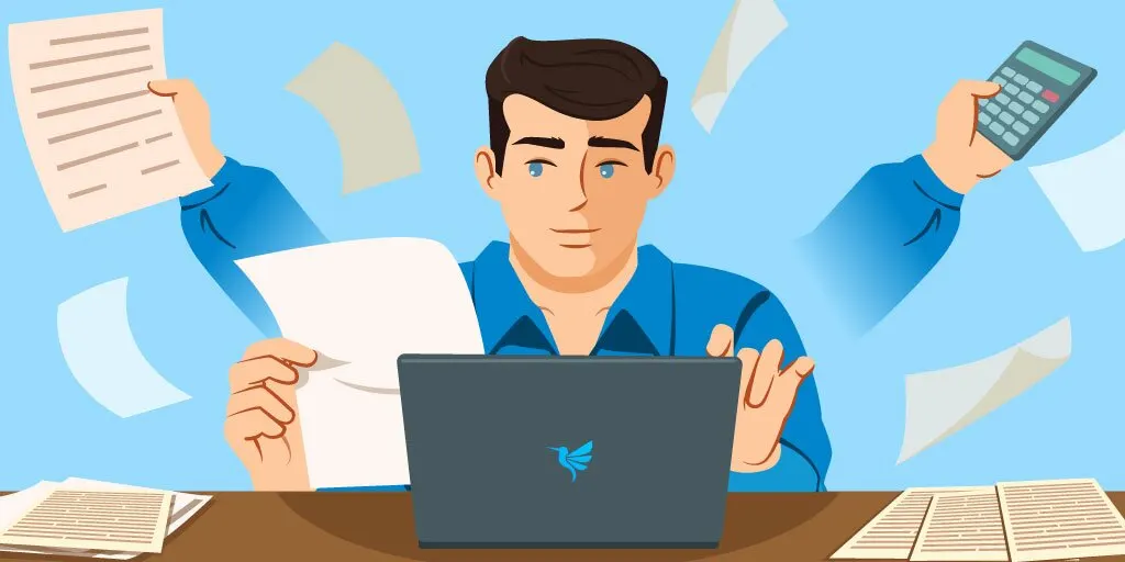 A man who works on different office tasks with countless hands at the same time