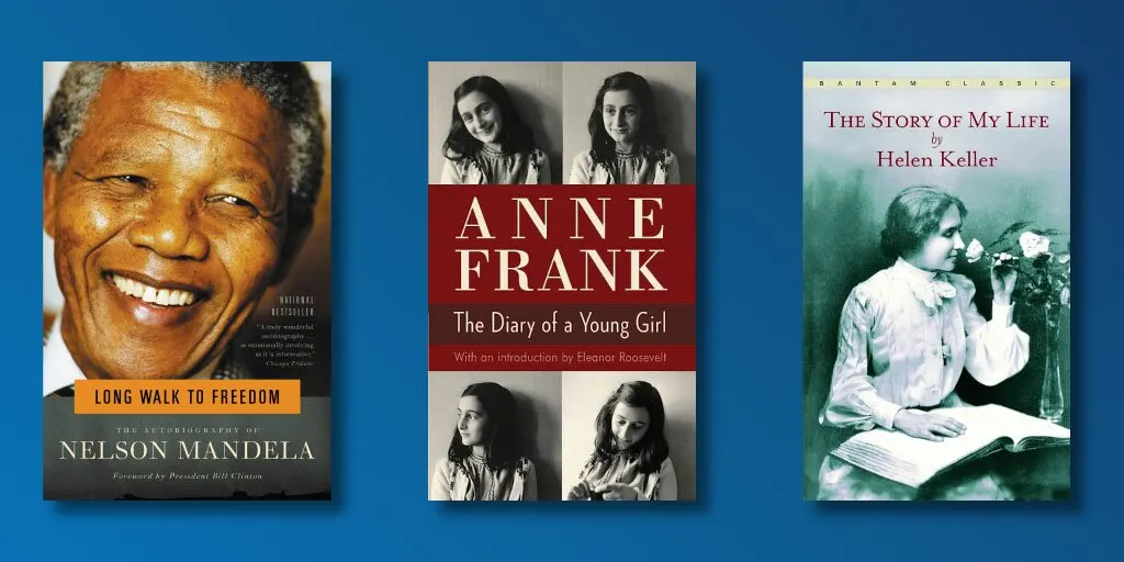 Book Cover of "Long Walk to Freedom", "The Diary of a Young Girl", "The Story of My Life"