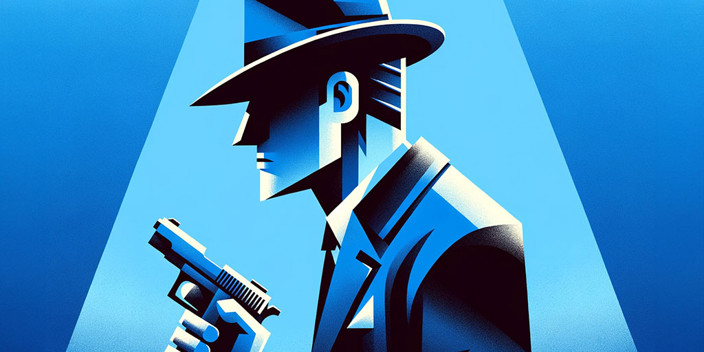 A detective with old-fashioned clothes and a gun roams around