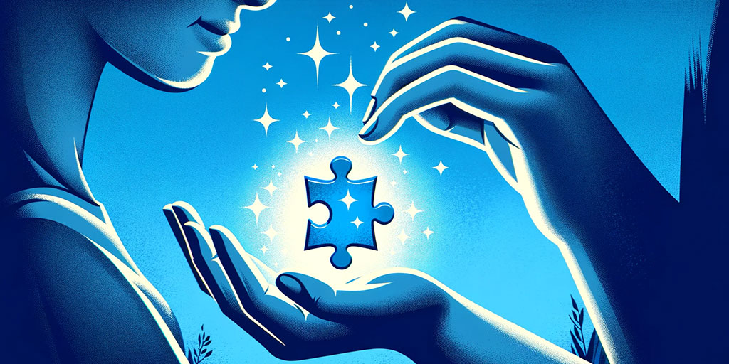 Hands presenting a glowing puzzle piece symbolizing solutions and ideas.