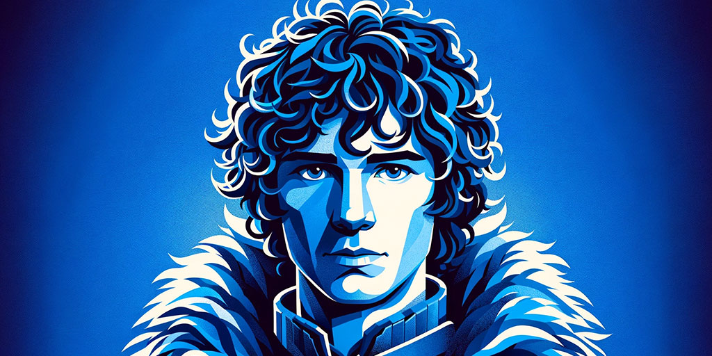 Portrait of Samwise Gamgee from "The Lord of the Rings" with curly hair