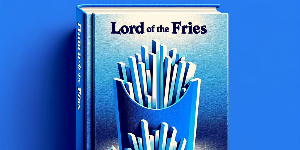 Book titled 'Lord of the Fries' with french fries