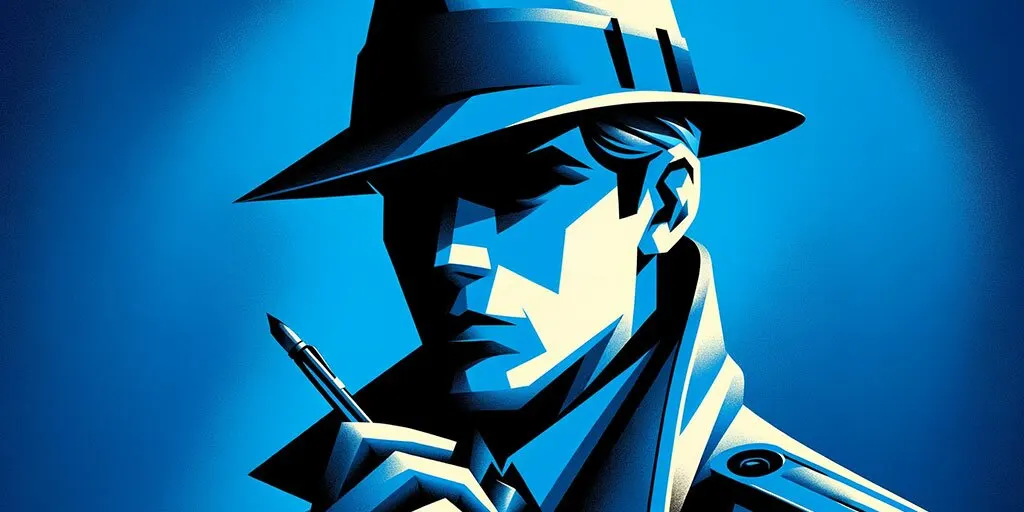Detective with pen and notebook in thought