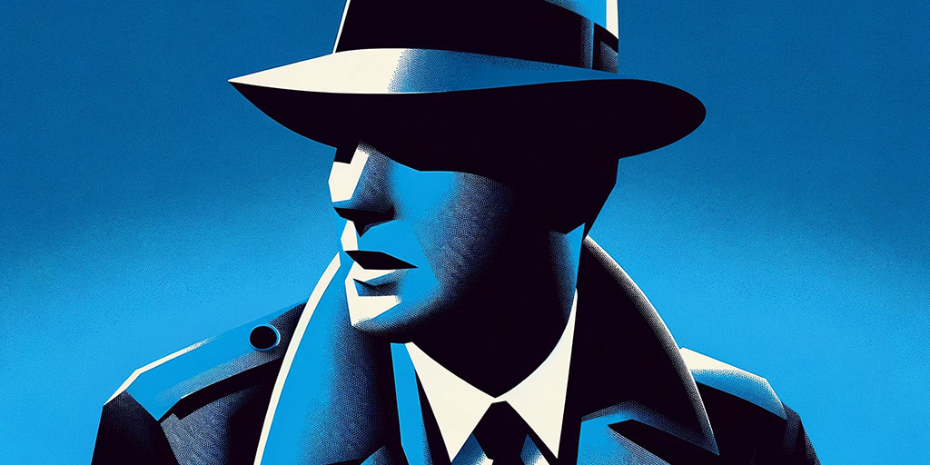 Noir detective in fedora with shadowed face