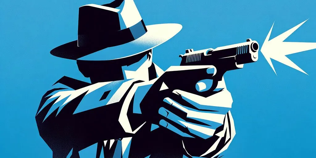 Silhouetted detective shooting with a bright flash