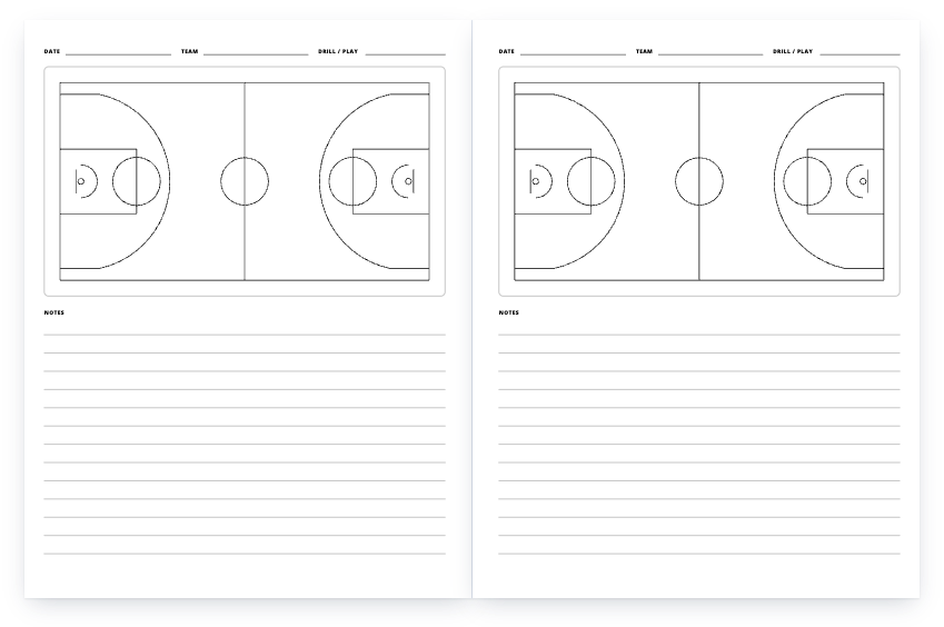 Basketball coach playbook: a two-page spread of the interior