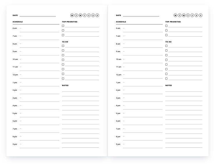 Daily planner: a two-page spread of the interior