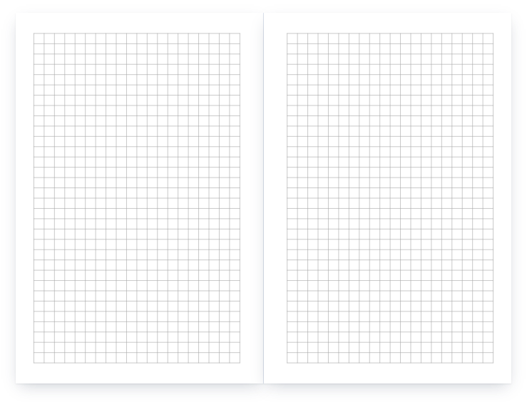 Graph paper notebook: a two-page spread of the interior
