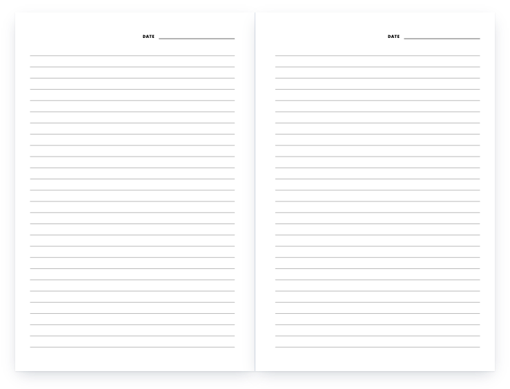 Lined notebook, college ruled: a two-page spread of the interior