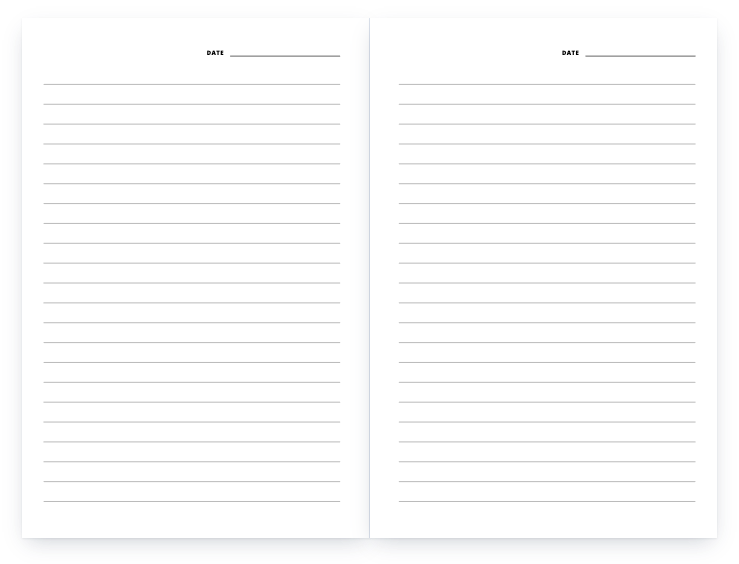 Lined notebook, wide ruled: a two-page spread of the interior