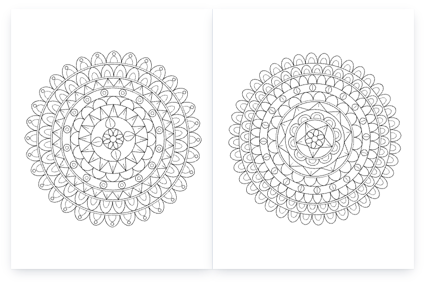Mandala coloring pages: two pages of the interior