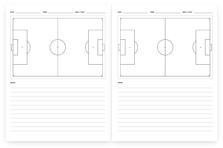 Soccer coach playbook: a two-page spread of the interior