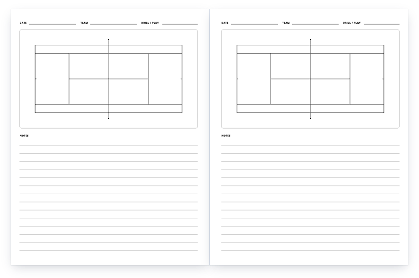 Tennis coach playbook: a two-page spread of the interior